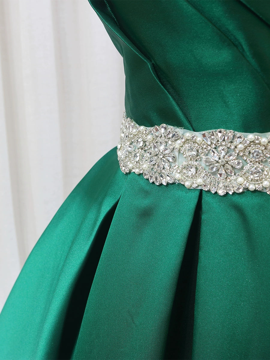 Dreamy A-Line V Neck Pleated Sweet 16th Evening Gowns Short Sleeve Rhinestones Beads Prom Dress AP4597