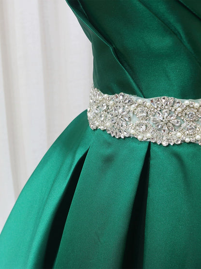 Dreamy A-Line V Neck Pleated Sweet 16th Evening Gowns Short Sleeve Rhinestones Beads Prom Dress AP4597