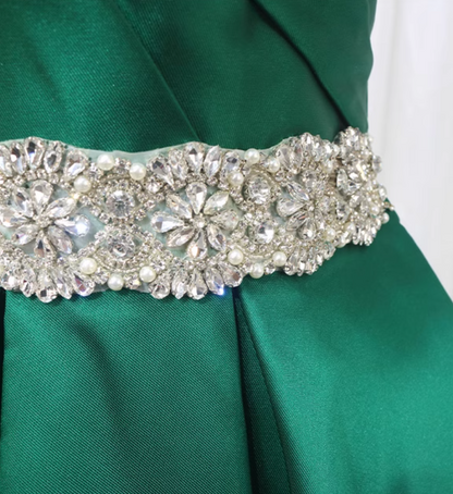 Dreamy A-Line V Neck Pleated Sweet 16th Evening Gowns Short Sleeve Rhinestones Beads Prom Dress AP4597