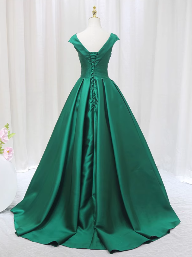 Dreamy A-Line V Neck Pleated Sweet 16th Evening Gowns Short Sleeve Rhinestones Beads Prom Dress AP4597