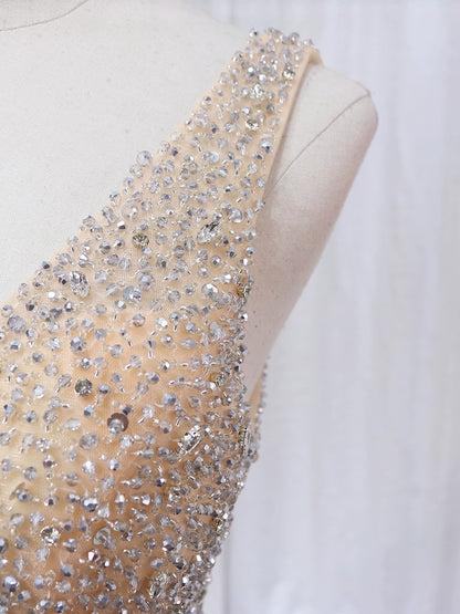 Sheen A-Line V Neck Sweet 16th Gowns Ruffles Tulle Sequins Beaded Prom Dress AP4599
