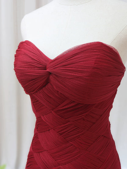 Gorgeous Strapless Sweet 16th Evening Dresses Tiered Red Braided Tulle Mermaid Prom Dress AP4601