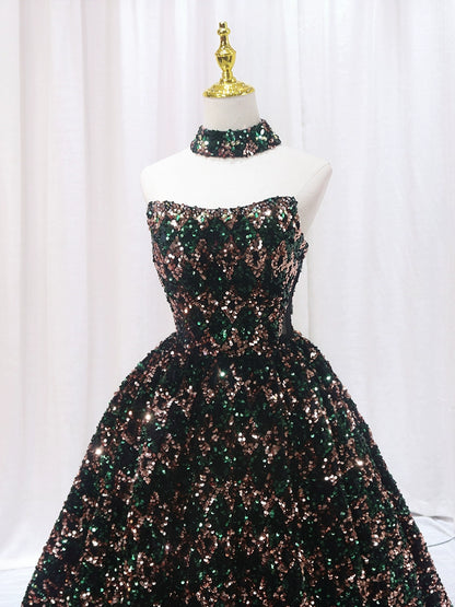 Glam A-Line Strapless Sweet 16th Evening Dresses Sparkly Sequins Beaded Prom Dress AP4602