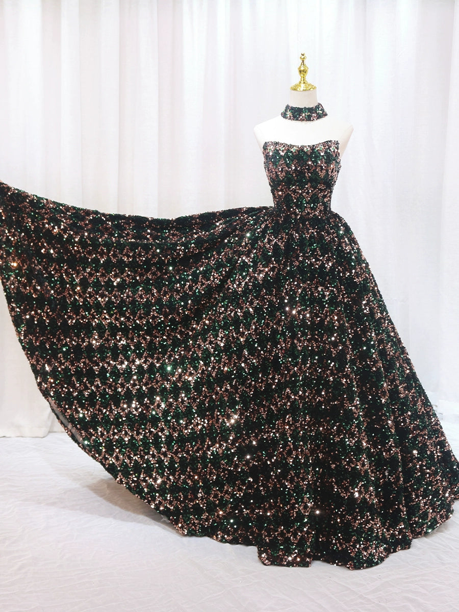 Glam A-Line Strapless Sweet 16th Evening Dresses Sparkly Sequins Beaded Prom Dress AP4602