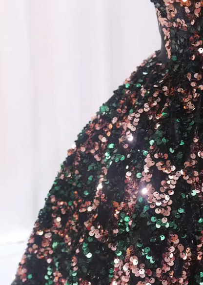 Glam A-Line Strapless Sweet 16th Evening Dresses Sparkly Sequins Beaded Prom Dress AP4602
