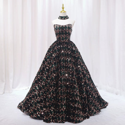 Glam A-Line Strapless Sweet 16th Evening Dresses Sparkly Sequins Beaded Prom Dress AP4602