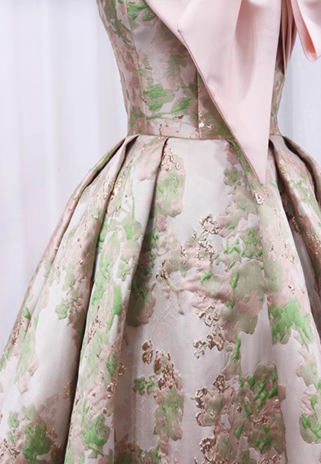 Glamorous A-Line Strapless Sweet 16th Evening Dresses Beading Big Bow Knot Floral Jacquard Prom Dress AP4603