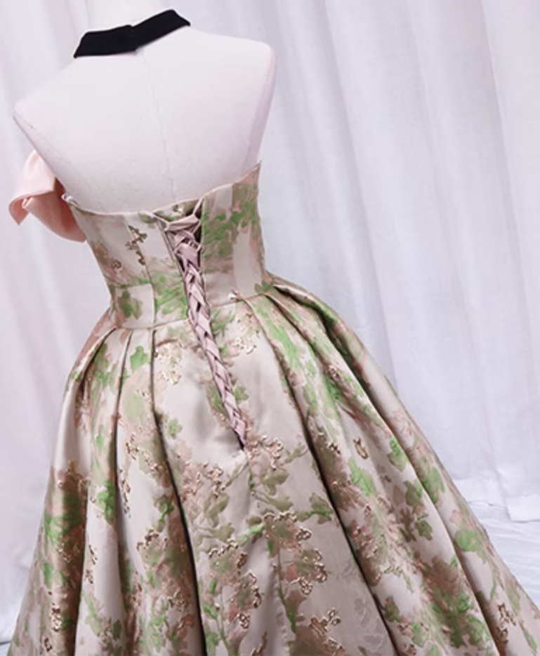 Glamorous A-Line Strapless Sweet 16th Evening Dresses Beading Big Bow Knot Floral Jacquard Prom Dress AP4603
