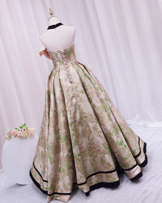 Glamorous A-Line Strapless Sweet 16th Evening Dresses Beading Big Bow Knot Floral Jacquard Prom Dress AP4603