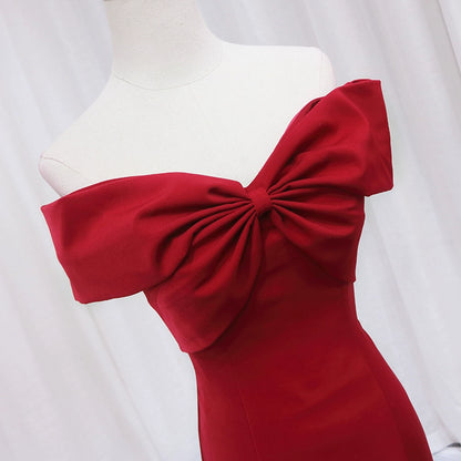 Dramatic Off-Shoulder Red Evening Gowns Gathered Mermaid Prom Dress AP4604