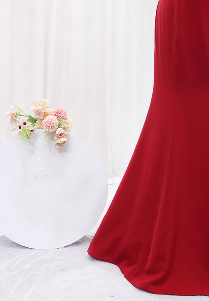 Dramatic Off-Shoulder Red Evening Gowns Gathered Mermaid Prom Dress AP4604