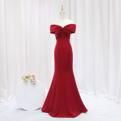Dramatic Off-Shoulder Red Evening Gowns Gathered Mermaid Prom Dress AP4604