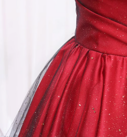 Stunning A-Line Off-Shoulder Sweet 16th Evening Gowns Glittering Sequins Tulle Red Pleated Prom Dress AP4605