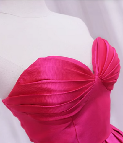 Novelty A-Line Sweetheart Neck Birthday Gowns Hi-Lo Ruched Satin Homecoming Dress AP4606