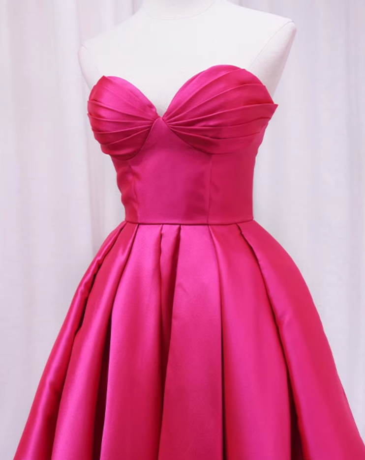 Novelty A-Line Sweetheart Neck Birthday Gowns Hi-Lo Ruched Satin Homecoming Dress AP4606