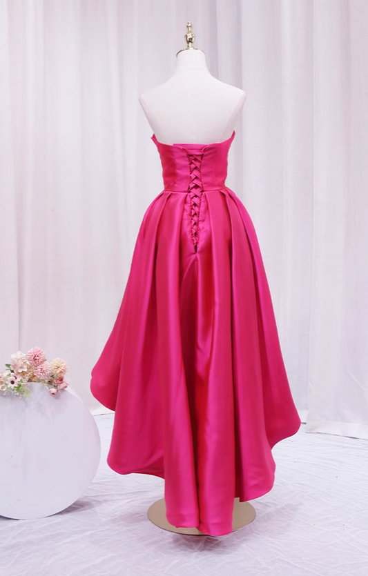 Novelty A-Line Sweetheart Neck Birthday Gowns Hi-Lo Ruched Satin Homecoming Dress AP4606