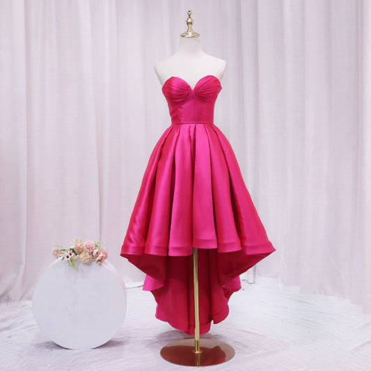 Novelty A-Line Sweetheart Neck Birthday Gowns Hi-Lo Ruched Satin Homecoming Dress AP4606