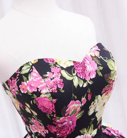 Vibrant Strapless Floral Print Birthday Dresses Vintage A-Line Homecoming Dress AP4608