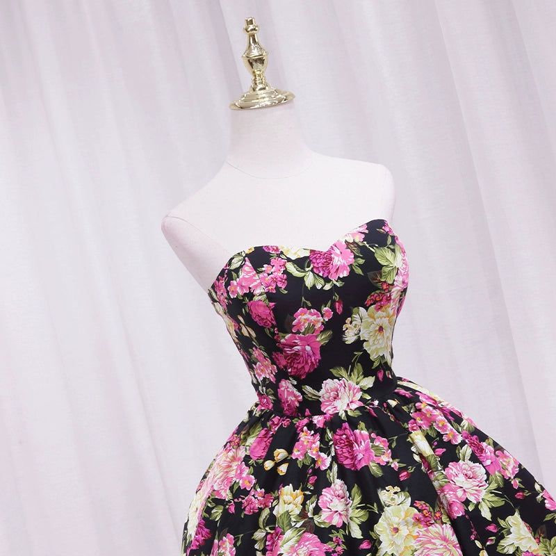 Vibrant Strapless Floral Print Birthday Dresses Vintage A-Line Homecoming Dress AP4608