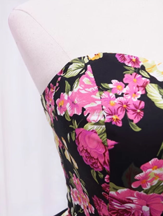 Vibrant Strapless Floral Print Birthday Dresses Vintage A-Line Homecoming Dress AP4608