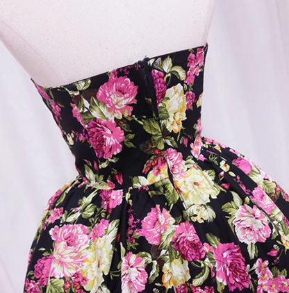 Vibrant Strapless Floral Print Birthday Dresses Vintage A-Line Homecoming Dress AP4608