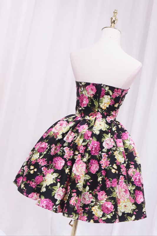 Vibrant Strapless Floral Print Birthday Dresses Vintage A-Line Homecoming Dress AP4608