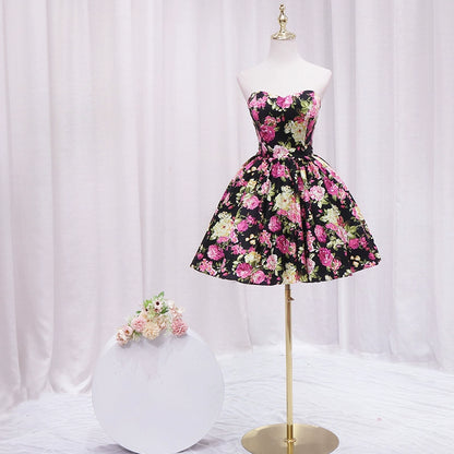 Vibrant Strapless Floral Print Birthday Dresses Vintage A-Line Homecoming Dress AP4608