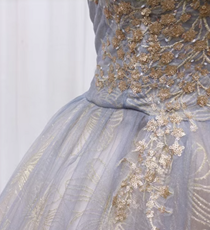 Fashionable A-Line Off-Shoulder Sweet 16th Evening Gowns  Floral Sequins Tulle Prom Dress AP4609