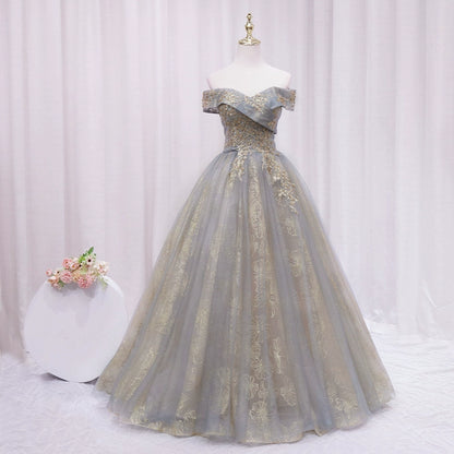 Fashionable A-Line Off-Shoulder Sweet 16th Evening Gowns  Floral Sequins Tulle Prom Dress AP4609