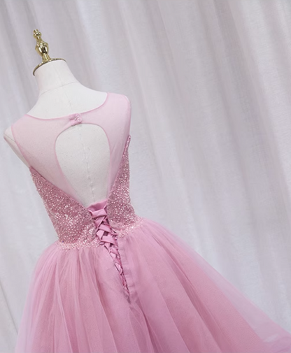 French Style Jewel Neck Sequins Tulle Birthday Dresses Beading A-Line Backless Homecoming Dress AP4610