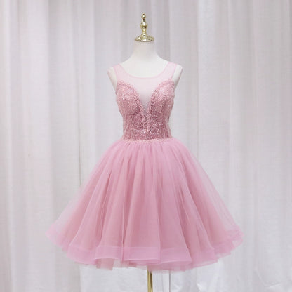 French Style Jewel Neck Sequins Tulle Birthday Dresses Beading A-Line Backless Homecoming Dress AP4610