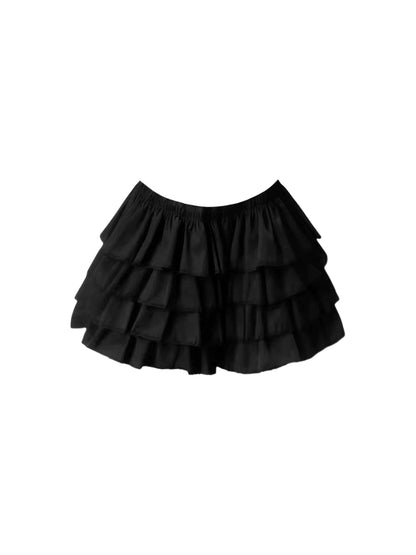 Charming White Halter Neck Ruffled Corset Top A-Line Tiered Mini Skirt Sweet Bow Detail Two-Piece Black Ruffles Short Dress AP4611
