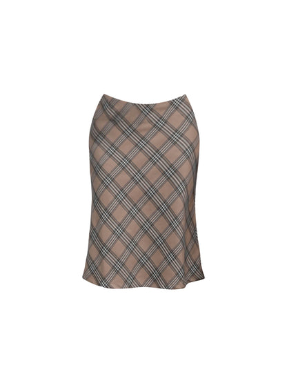 Minimalist Gray V-Neck 3/4 Sleeve Slim Knit Top Plaid Midi Skirt Casual Occasions 2-Piece Set Tan Plaid Satin Pencil Short Dress AP4612