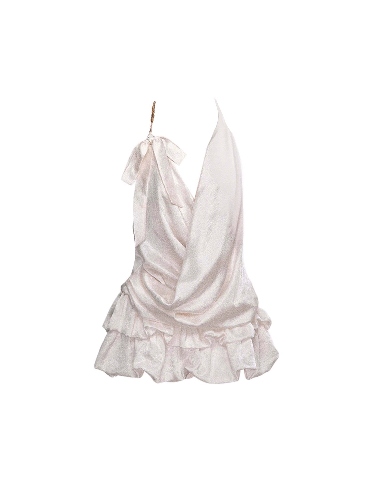 Attractive Draped Halter Neck Backless Mini Skirt Playful Beads Tiered A-Line Short Dress AP4623