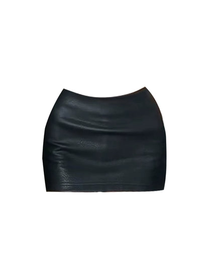 Vogue Mock Neck Two-Piece Black Mini Skirt Casual Cold-Shoulder 3/4 Sleeve Top Leather Sheath Short Dress AP4625