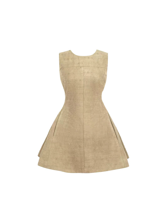Gen Z Style Crew Neck Sleeveless Social Outings Mini Skirt Vintage A-Line Textured Fabric Fitted-Waist Short Dress AP4631