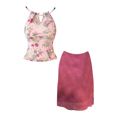 Hottie Blush Floral Cutout Crop Top Magenta Textured Midi Dress Romantic Sleeveless 2-Piece Set Jewel Neck Sheath Long Dress AP4632