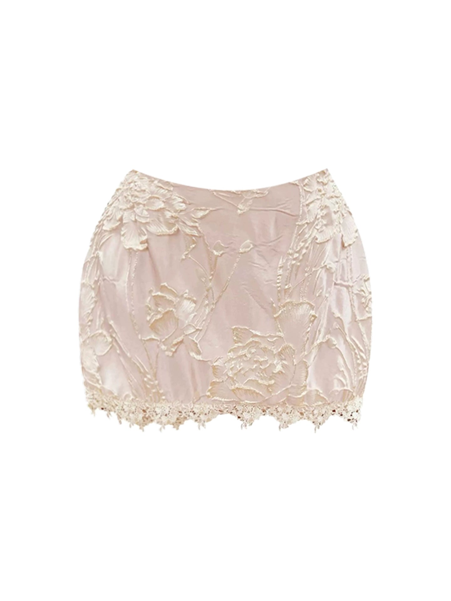 New Tendency Square Neck Pale Pink 2-Piece Set Mini Skirt Sweet Short Sleeve Bow Accent Lace Trim Top Sheath Textural Floral Short Dress AP4635