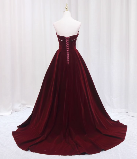 Fairy A-Line Strapless Sweet 16th Dresses White Trim Red Velvet Prom Dress AP4636