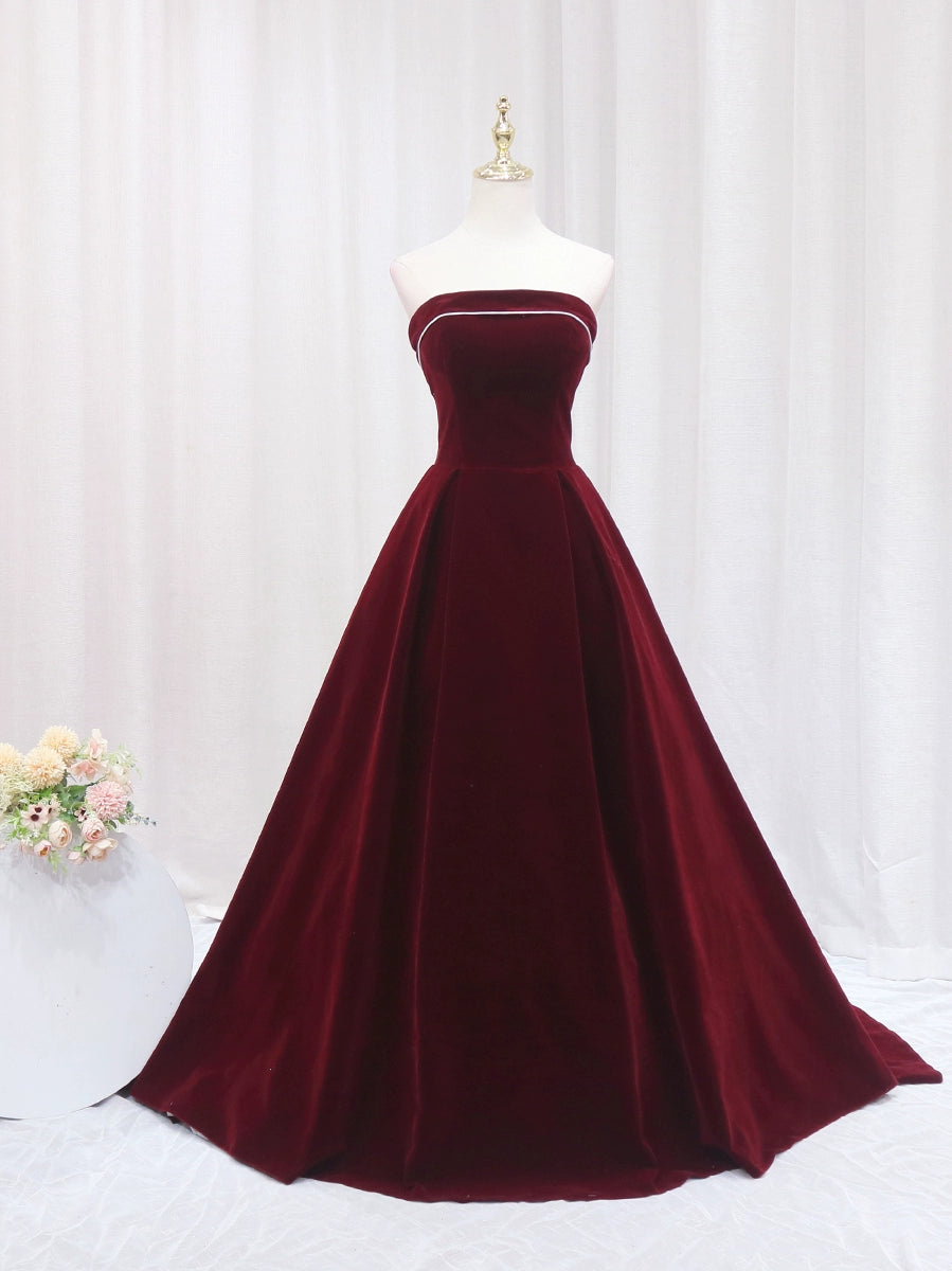 Fairy A-Line Strapless Sweet 16th Dresses White Trim Red Velvet Prom Dress AP4636
