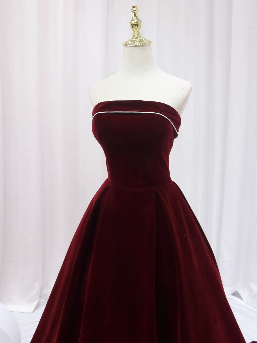 Fairy A-Line Strapless Sweet 16th Dresses White Trim Red Velvet Prom Dress AP4636