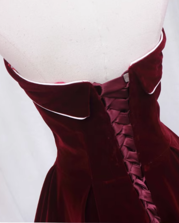 Fairy A-Line Strapless Sweet 16th Dresses White Trim Red Velvet Prom Dress AP4636