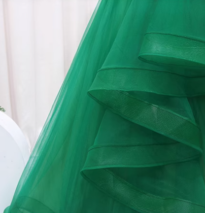 Exquisite A-Line V Neck Evening Gowns Sleeveless Ruffles Tulle Beading Sequins Prom Dress AP4638