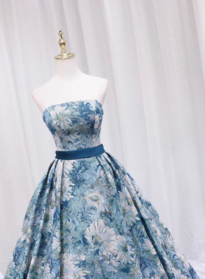 Lovely A-Line Strapless Sweet 16th Dresses Jacquard Floral Prom Dress AP4639