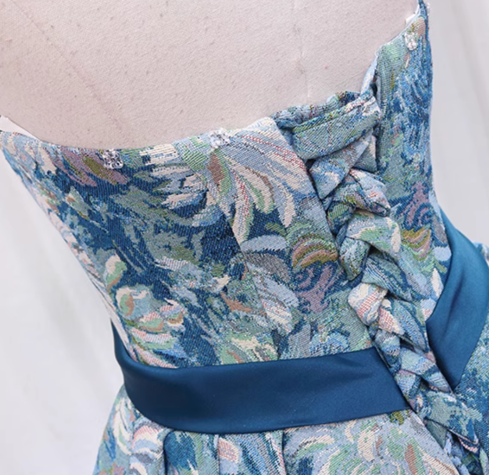 Lovely A-Line Strapless Sweet 16th Dresses Jacquard Floral Prom Dress AP4639