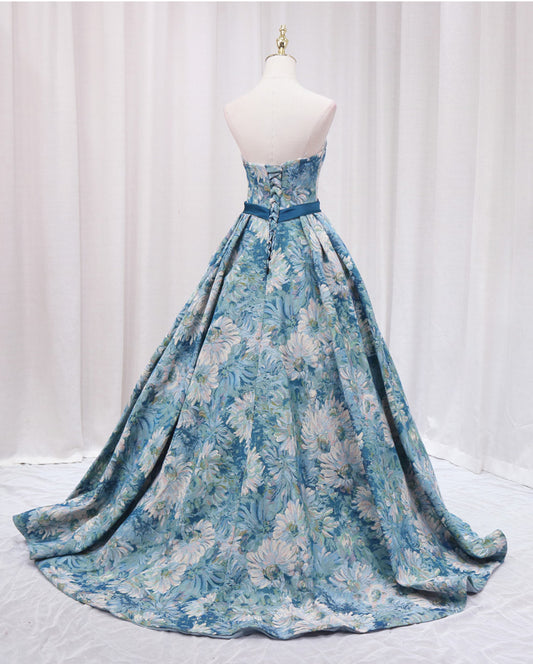 Lovely A-Line Strapless Sweet 16th Dresses Jacquard Floral Prom Dress AP4639