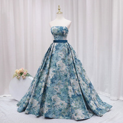 Lovely A-Line Strapless Sweet 16th Dresses Jacquard Floral Prom Dress AP4639
