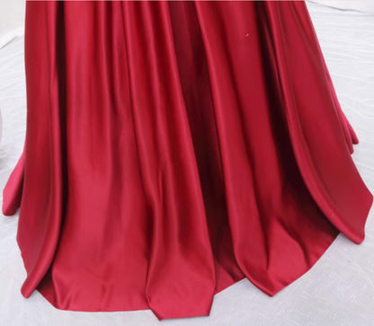 Refined A-Line Spaghetti Strap Sweet 16th Evening Dresses  Black Polka-Dot Tulle Bow Red Satin Prom Dress AP4640
