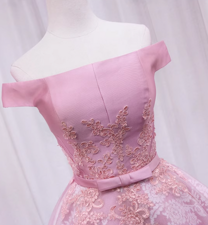 Superb Off-Shoulder A-Line Birthday Dresses Bow Appliques Lace Tulle Homecoming Dress AP4643
