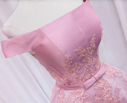 Superb Off-Shoulder A-Line Birthday Dresses Bow Appliques Lace Tulle Homecoming Dress AP4643
